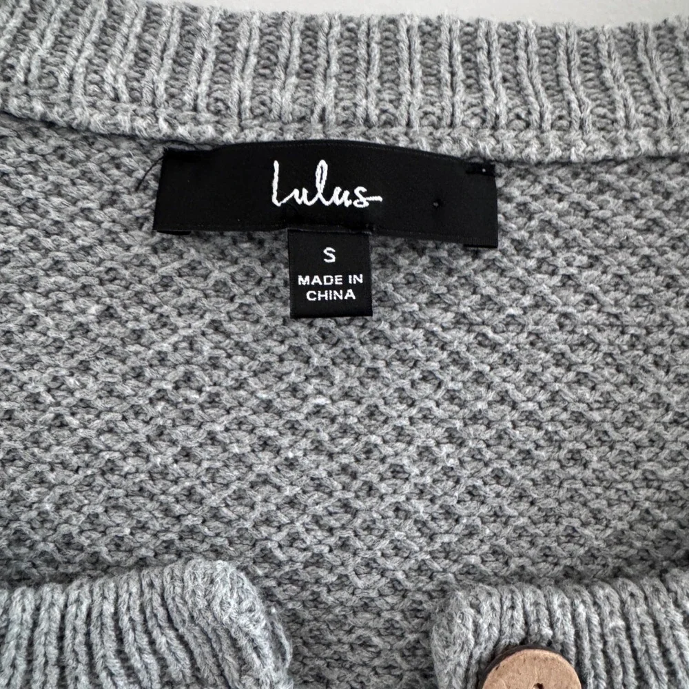 Lulus Sweater Henley Waffle Knit Womens Small Gray Oversized Boho